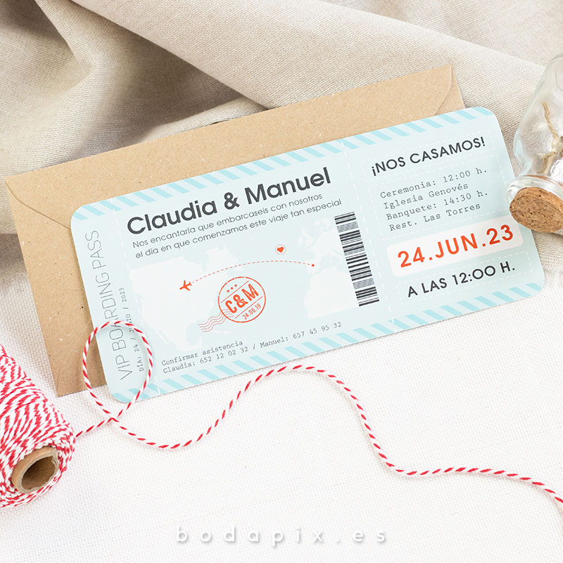 invitaciones de boda billete de avión