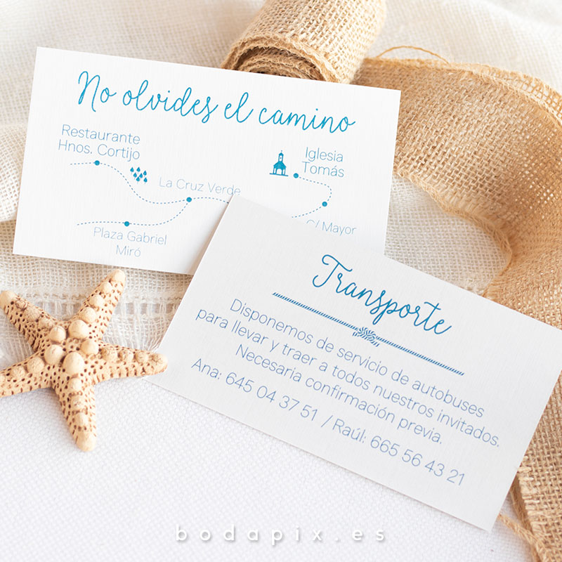 tarjetón informativo para bodas marineras