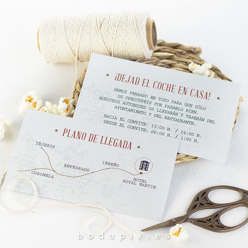 tarjetón informativo para bodas de cine