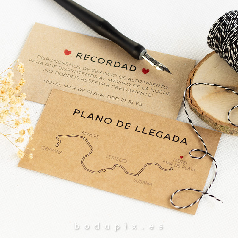 tarjetón informativo kraft para bodas