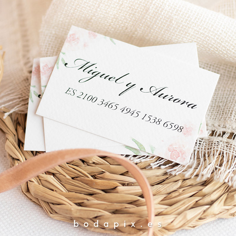 tarjeta número de cuenta para bodas