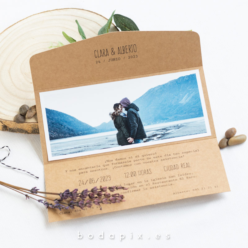 invitaciones de boda kraft con foto
