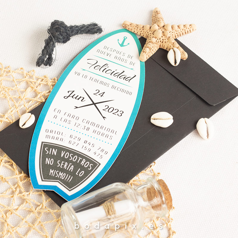 invitaciones de boda surferas