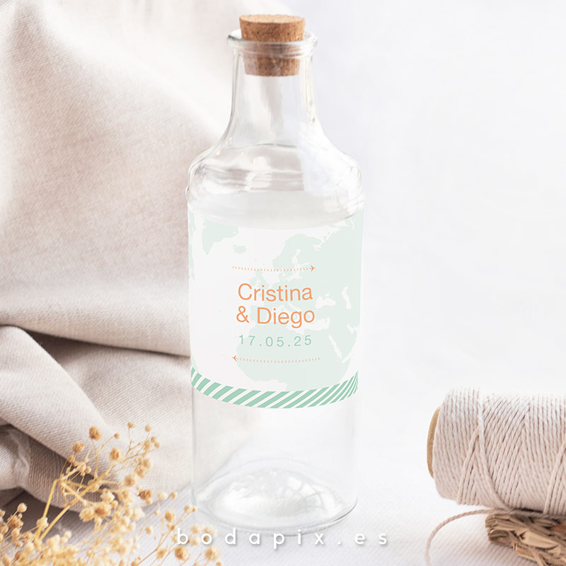 etiqueta botella personalizada boda boarding pass