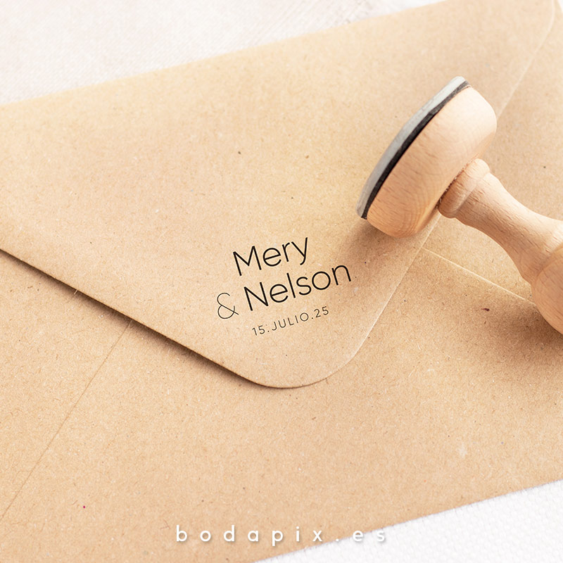 sello madera personalizado boda polaroid