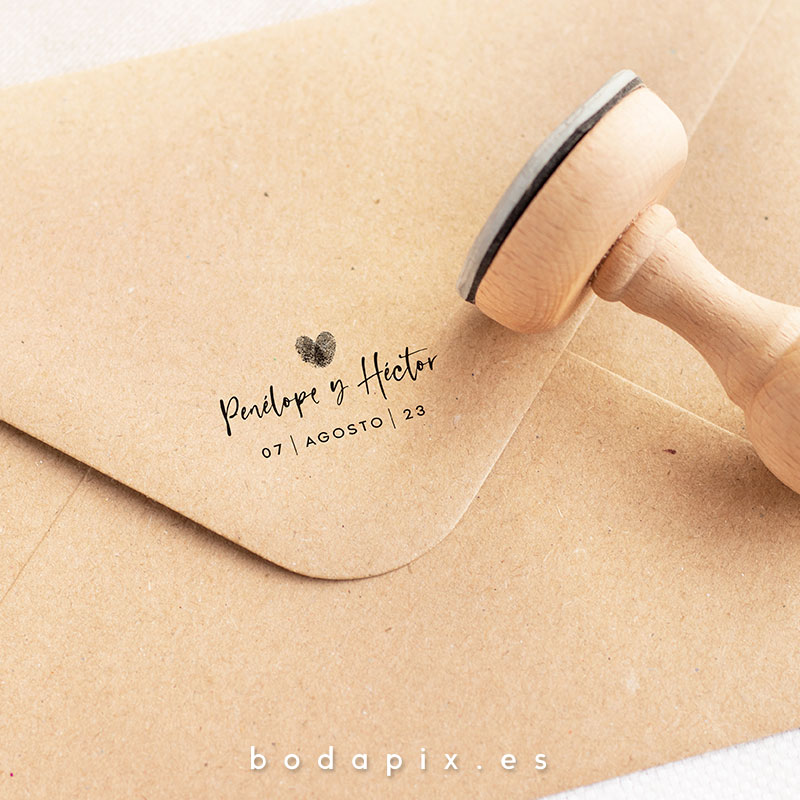 sello madera boda heart