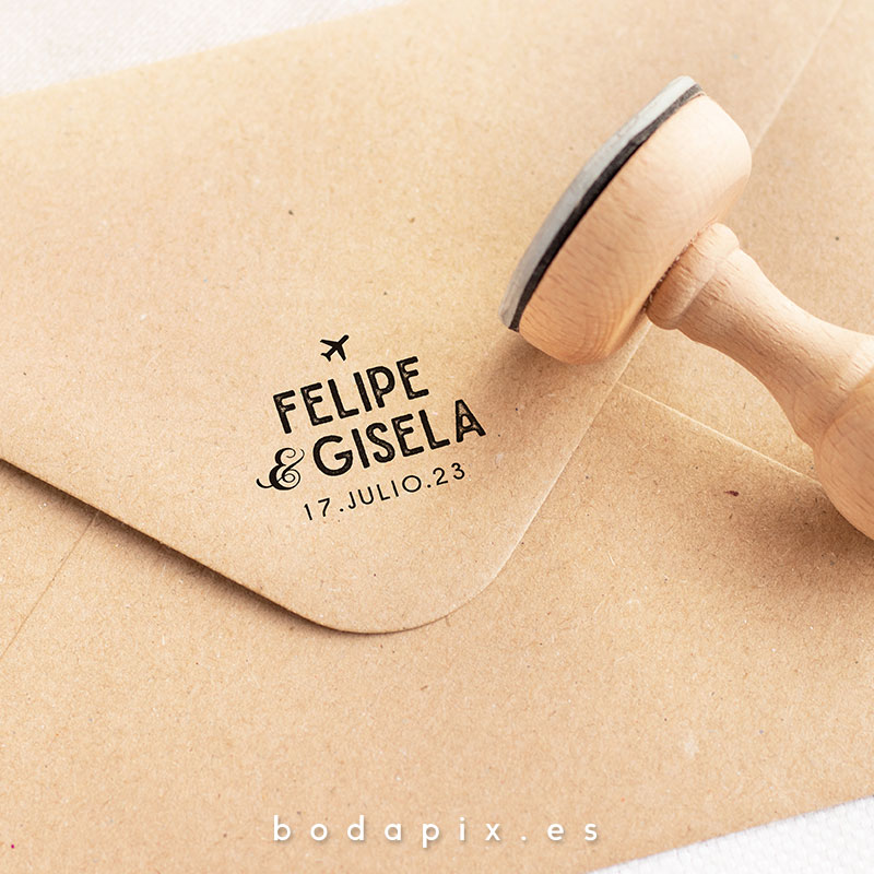 sello madera boda passport