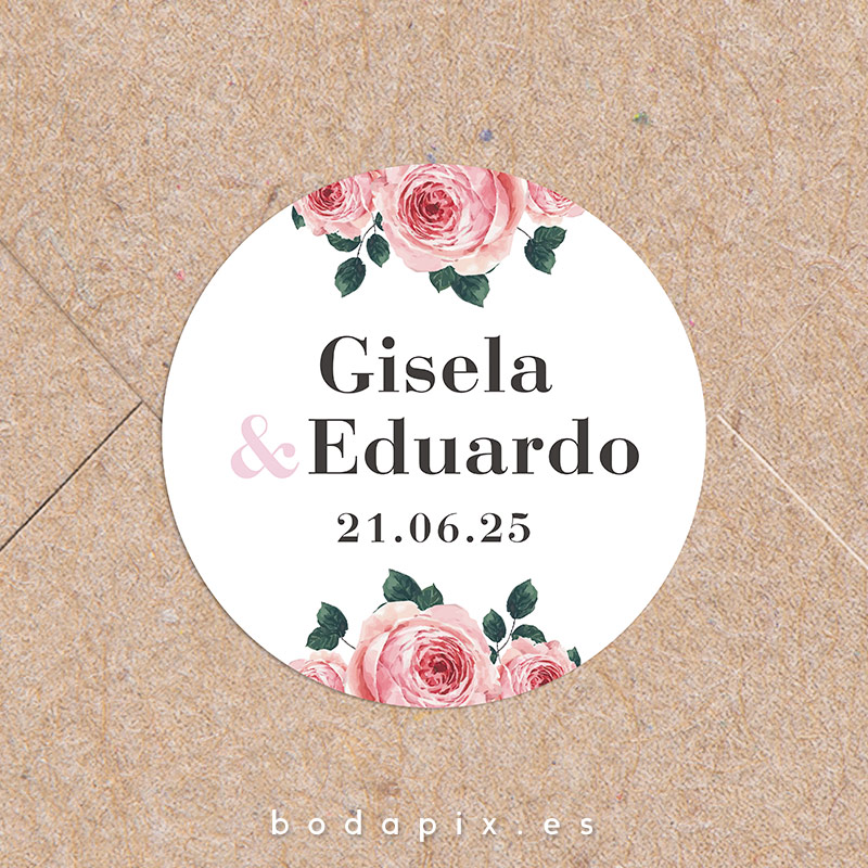 adhesivo pegatina personalizada boda rose