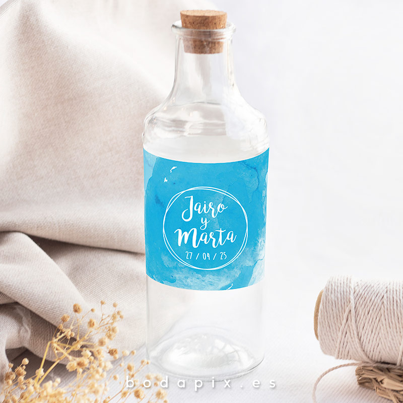 etiqueta botella personalizada boda aquazul