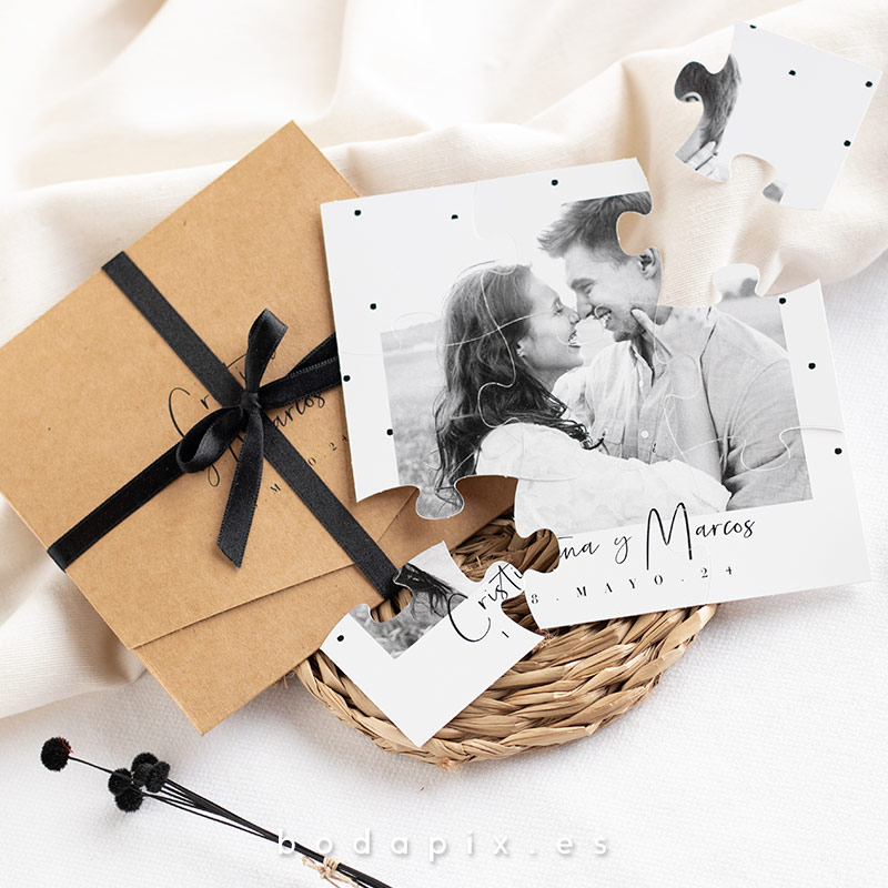 invitaciones de boda puzzle con foto