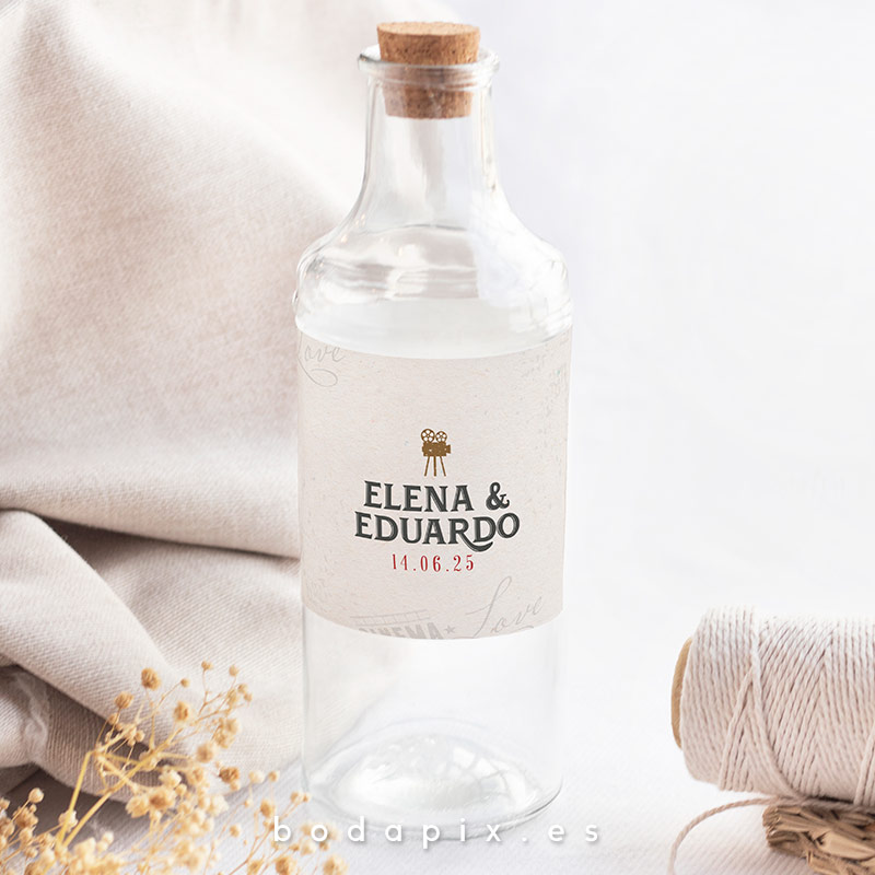 etiqueta botella boda cinema love