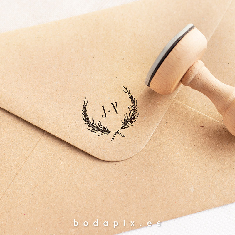 sello madera boda espigas