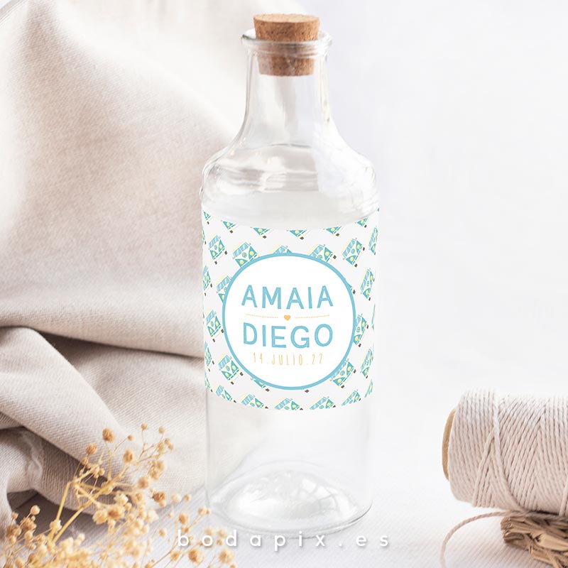 etiqueta botella boda camper