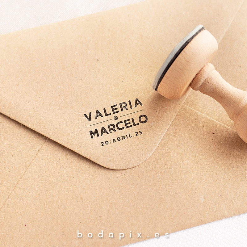 sello madera boda joy