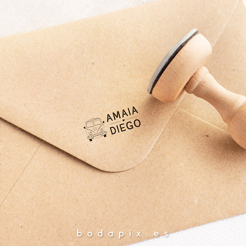 sello madera boda camper