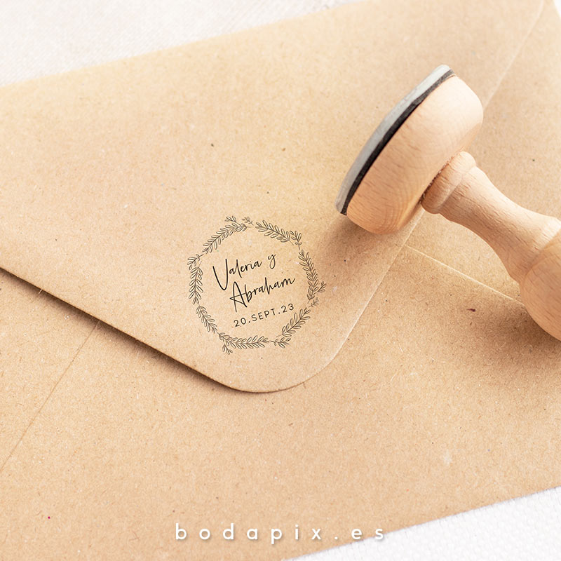 sello madera boda date