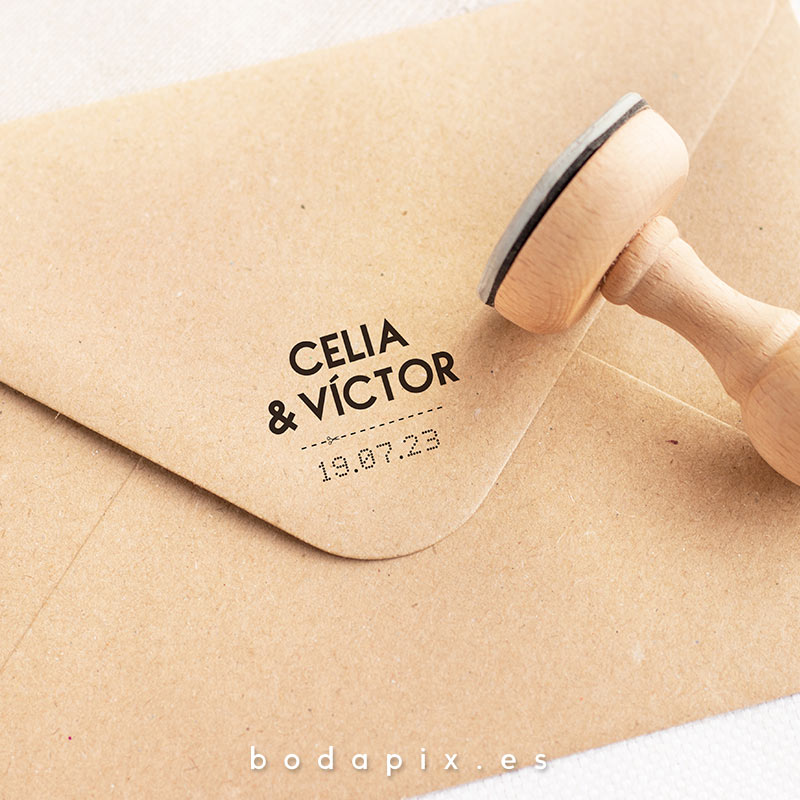 sello madera boda ticket