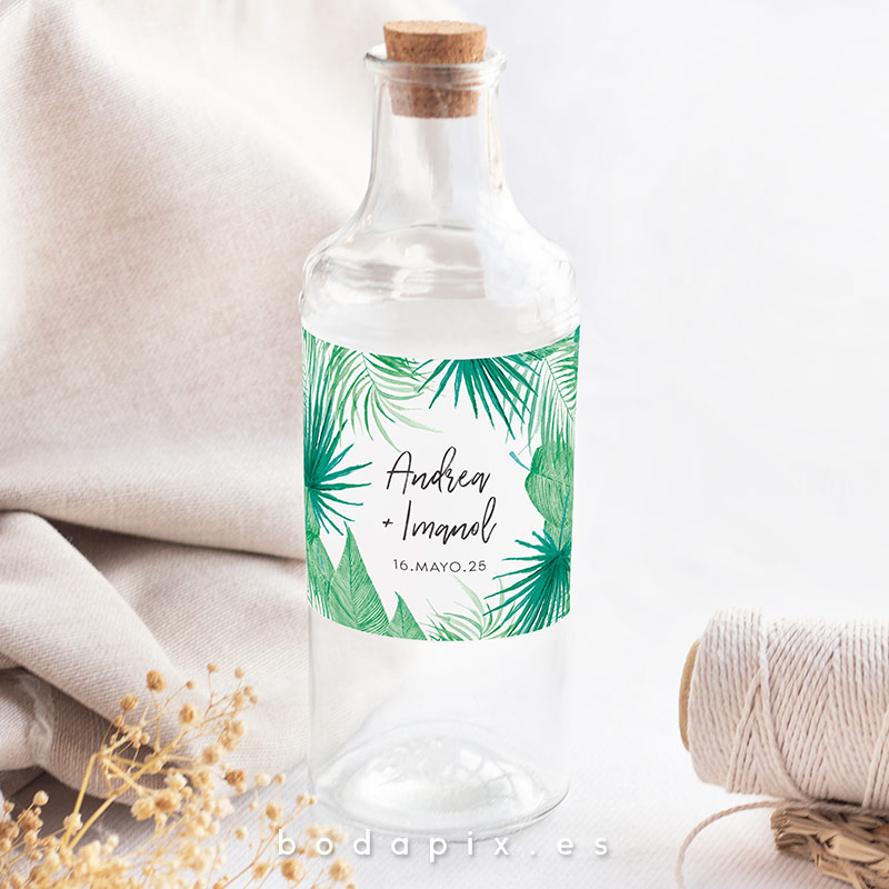 etiqueta botella boda personalizada jungla
