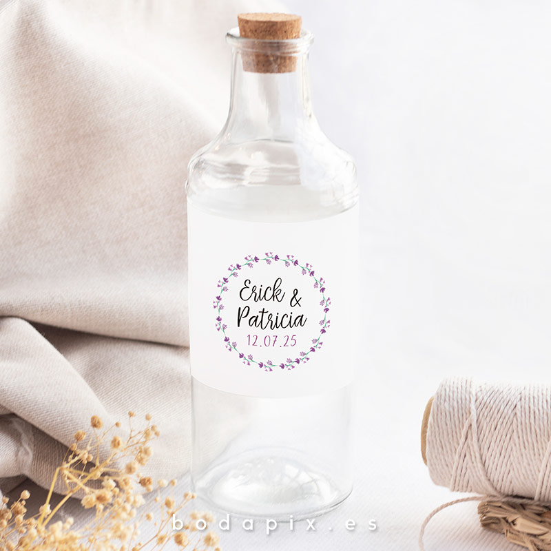 etiqueta botella boda personalizada malva