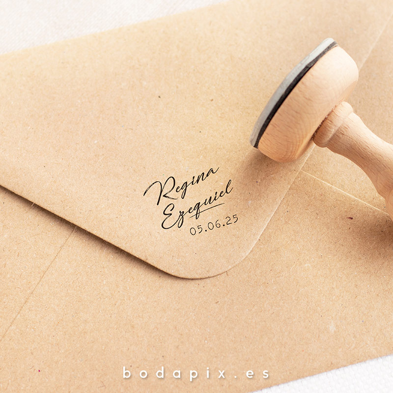 sello madera personalizado boda trazos
