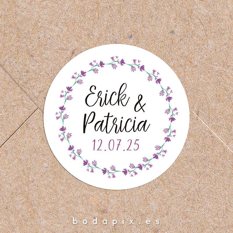 adhesivo pegatinas boda personalizado malva