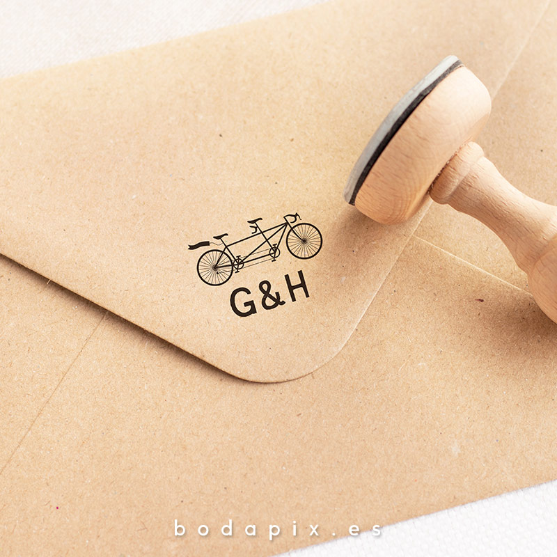 sello madera personalizado boda tandem