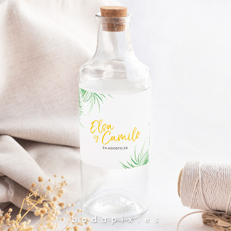 etiquetas de botellas para bodas tropicales