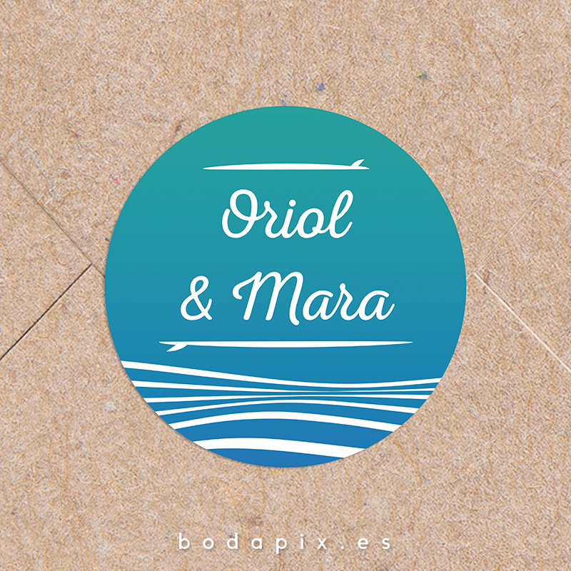 pegatinas para bodas surferas