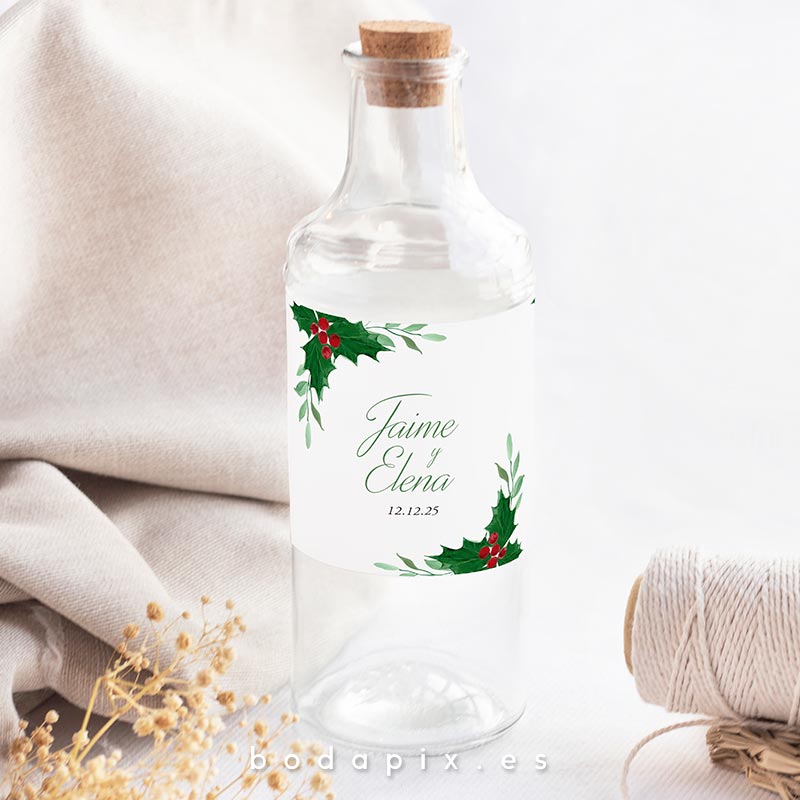 etiquetas de botellas para bodas navideñas