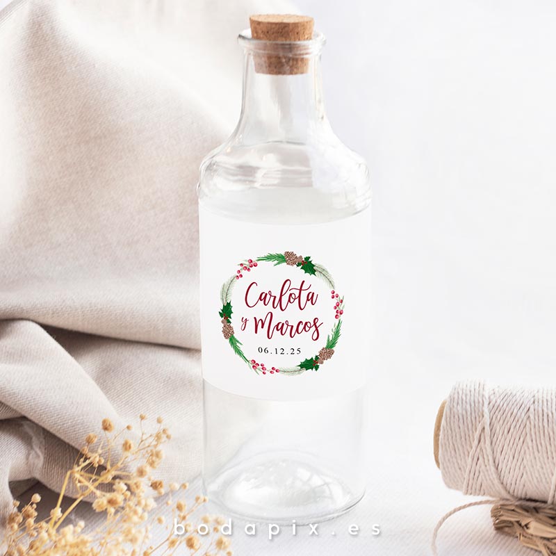 etiquetas de botellas para bodas navideñas