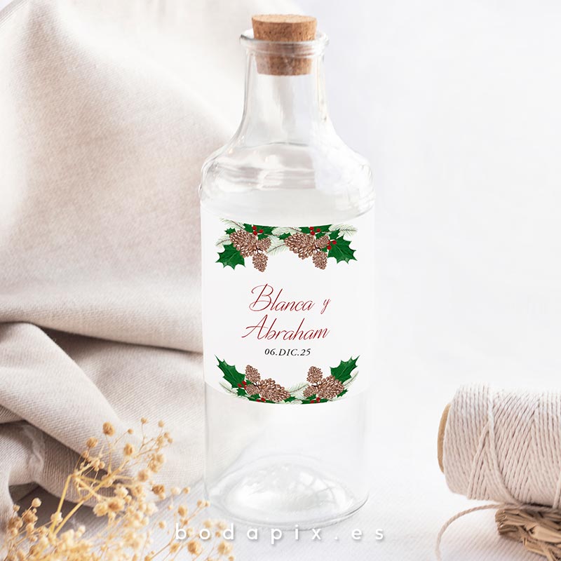 etiquetas de botellas para bodas navideñas