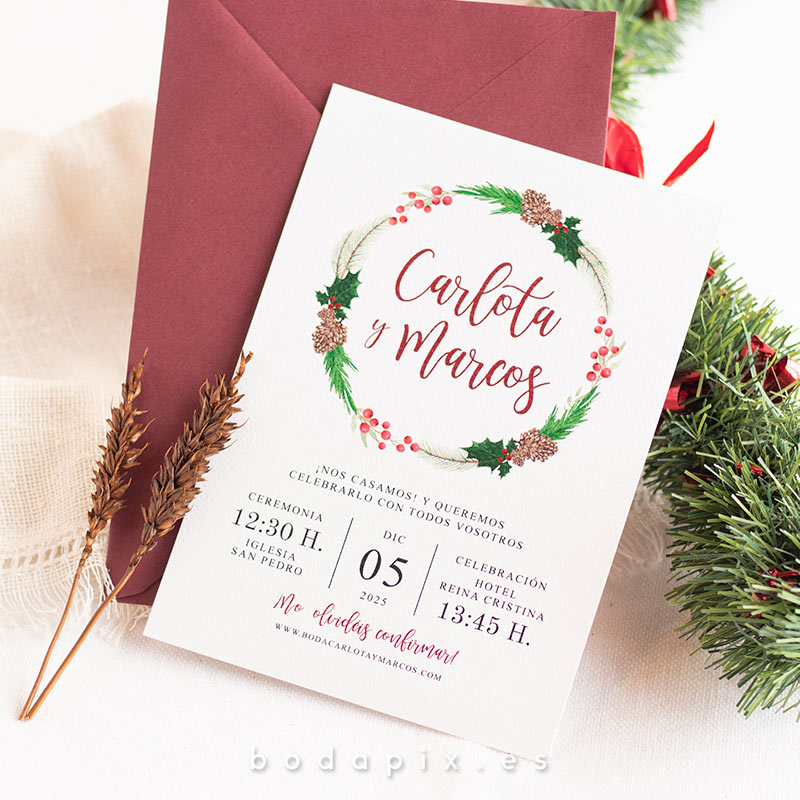 invitaciones de boda navideñas