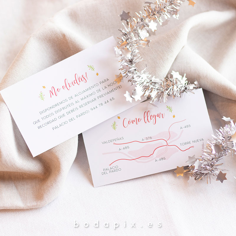 tarjetón informativo para bodas navideñas
