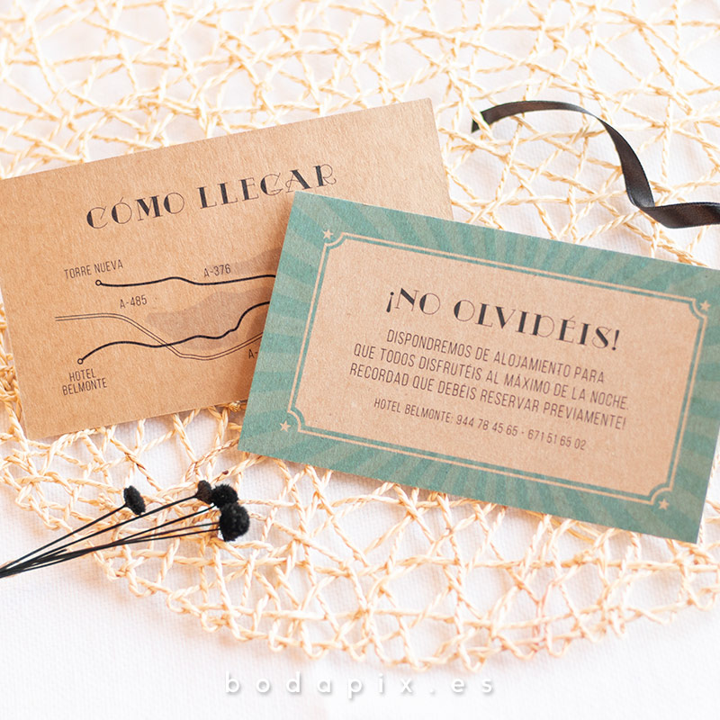 tarjetón informativo para bodas kraft