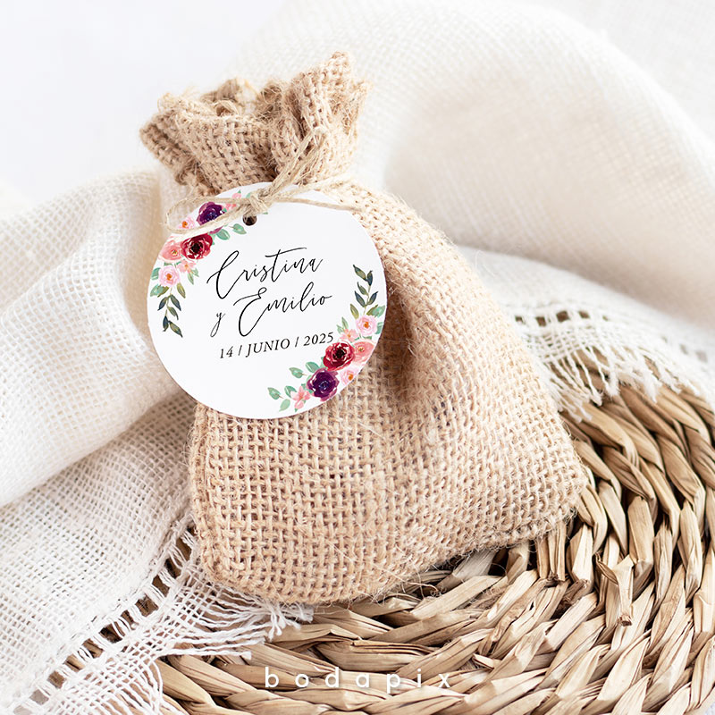 Etiquetas de boda con flores