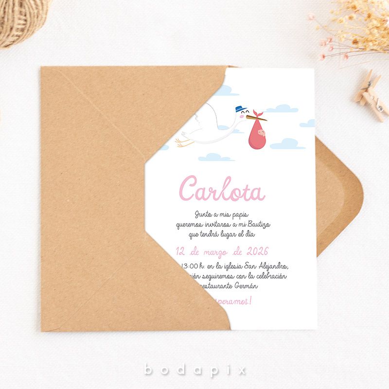 Recordatorio de bautizo cigueña - Detalles de Boda