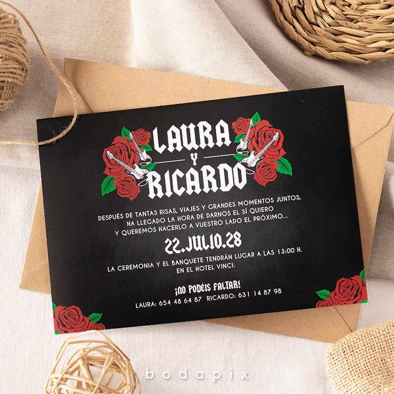 Invitación de boda rockera