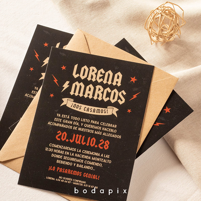 Invitación de boda rockera