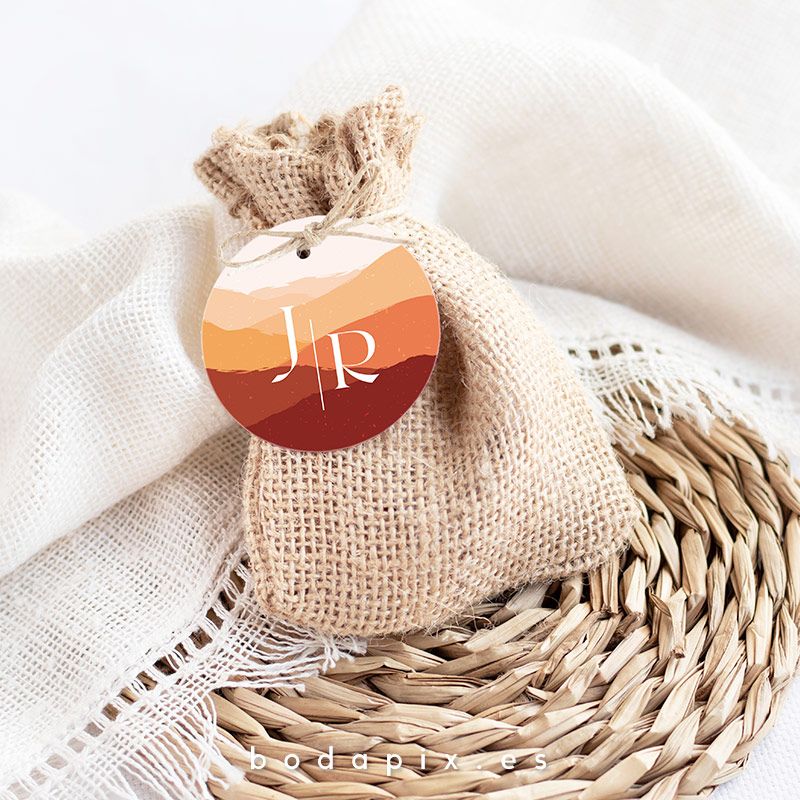 Etiquetas para bodas con colores cálidos