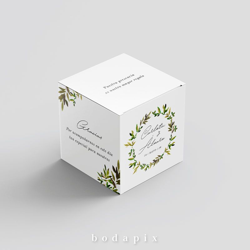 Caja para bodas con detalles vegetales