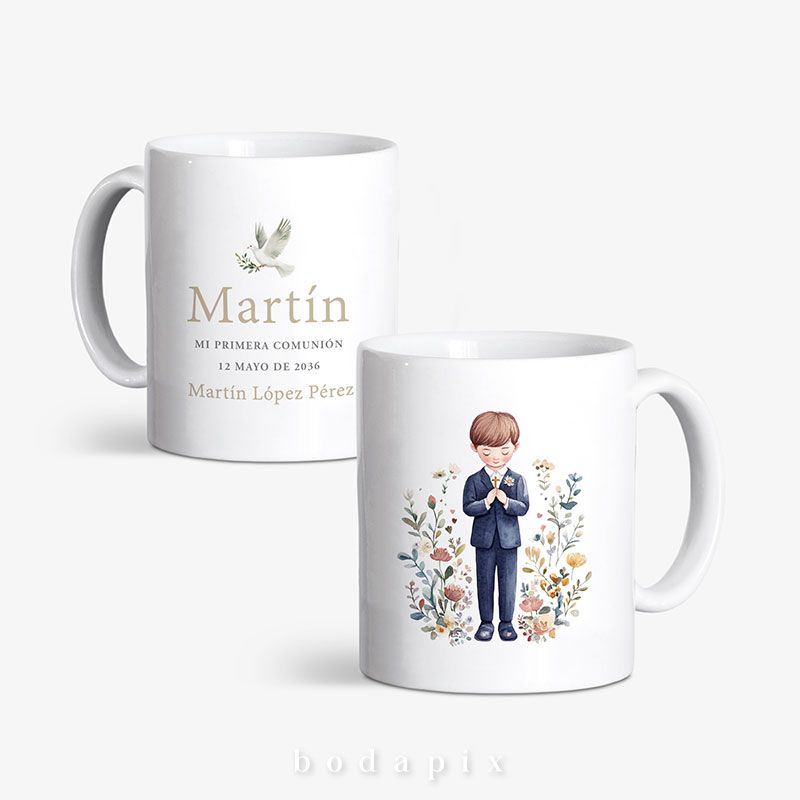 taza de comunion personalizada con la paloma